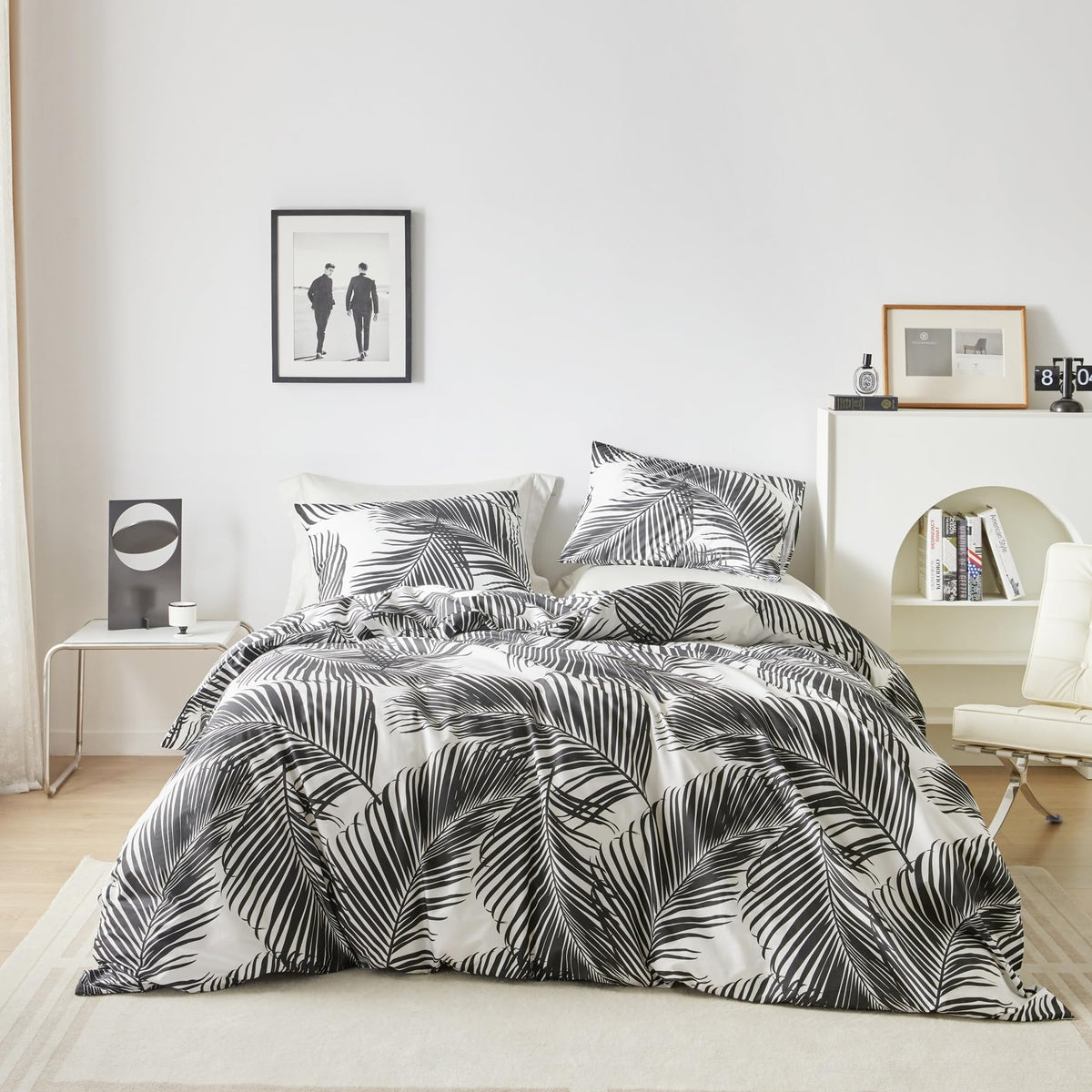Black and White Botanical Duvet Cover 100% Cotton 3 Pcs Set