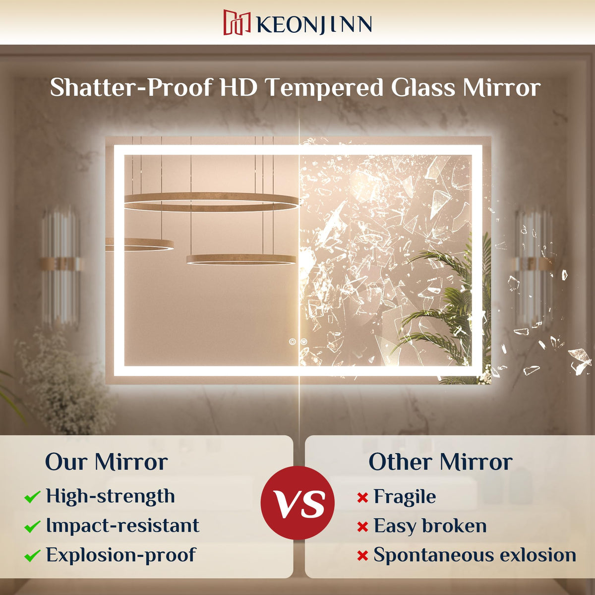 96x36 Inch LED Bathroom Mirror with Lights, Fast & Safe Defogging