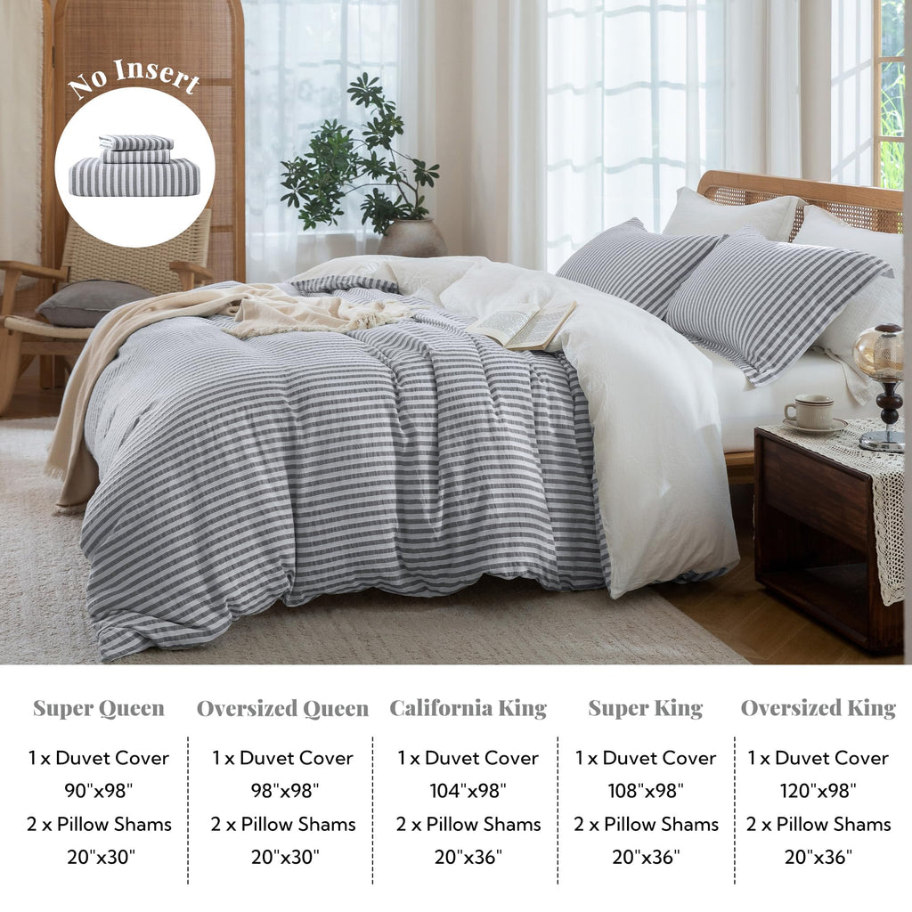 Jacquard Striped Duvet Cover Set 3pcs Dual Zipper Dark Grey