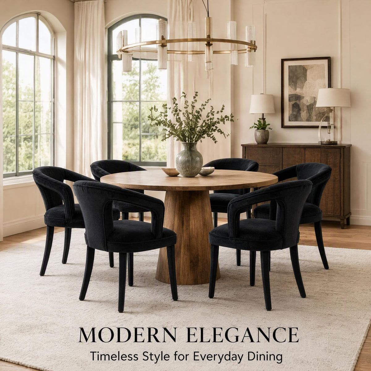 Black Velvet Dining Chairs Set of 4, Modern Upholstered Accent Chairs with Curved Back & Arms, Comfy Large Fully