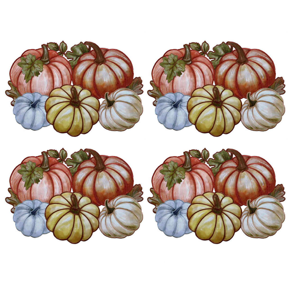 Fall Placemats Set of 4, 13x19 Inch Autumn Pumpkin Cutwork Embroidered Placemats, Harvest Thanksgiving Table Decor