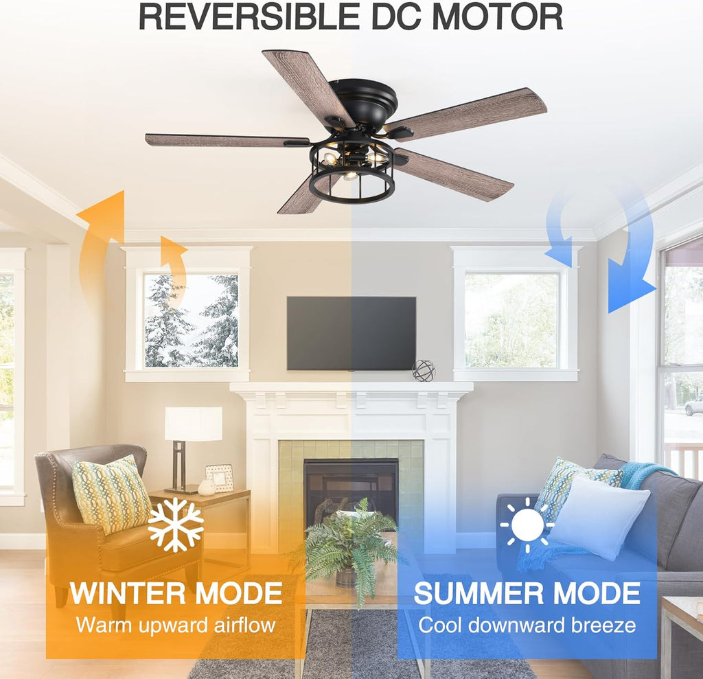 52" Flush Mount Ceiling Fan with Light & Remote