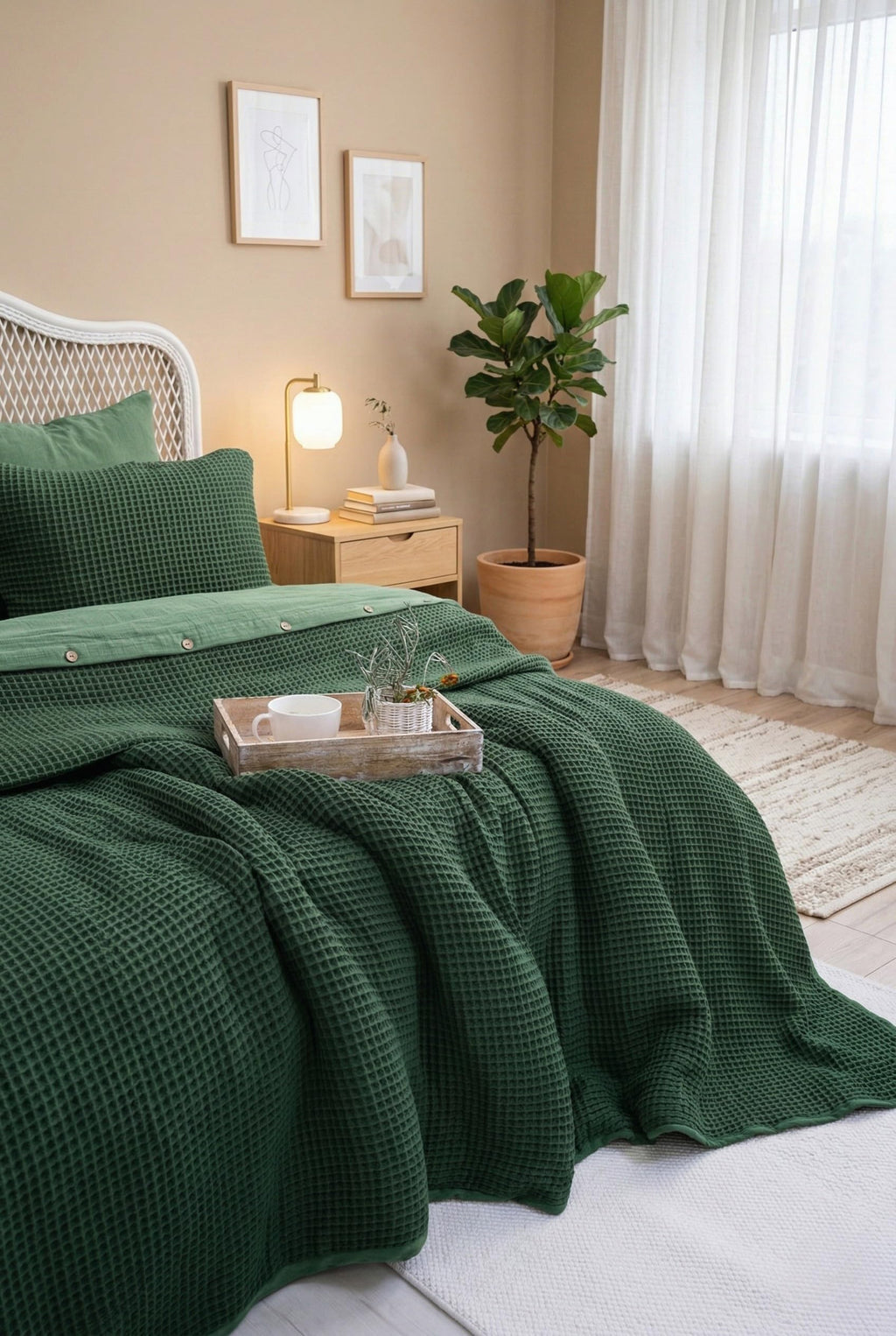 Waffle Weave Duvet Cover Set with Button Closure