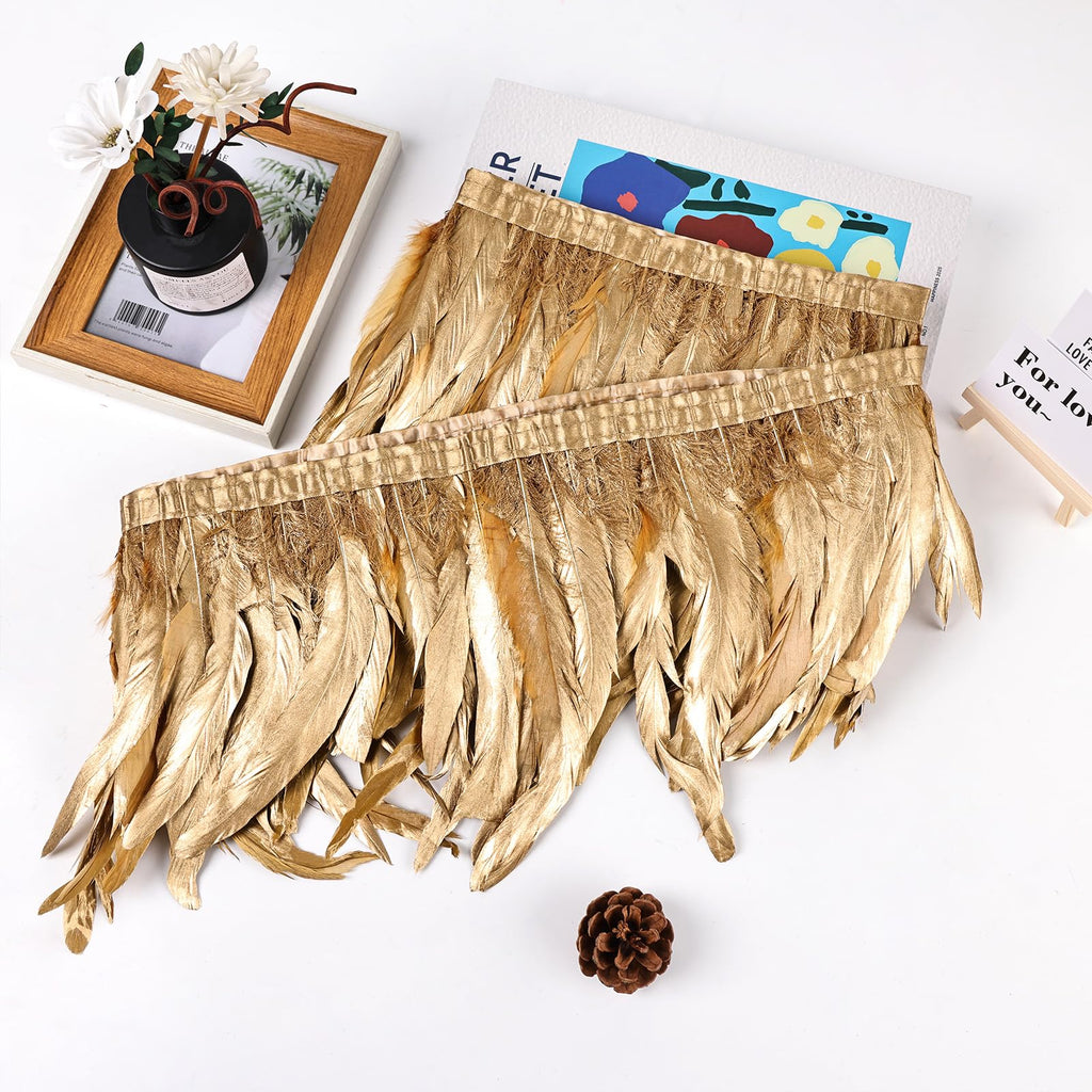 Rooster Coque Tail Feathers Trim 8-10inch 2Yard Natural Fringe Trim for DIY Sewing Craft Party Clothing Cape Shawl
