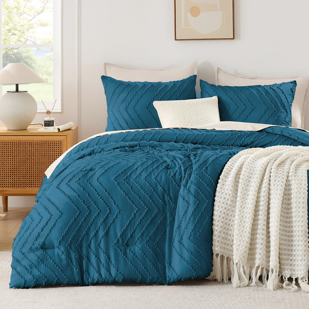 Teal California King Comforter Set, 3 Pieces Boho Bed Set