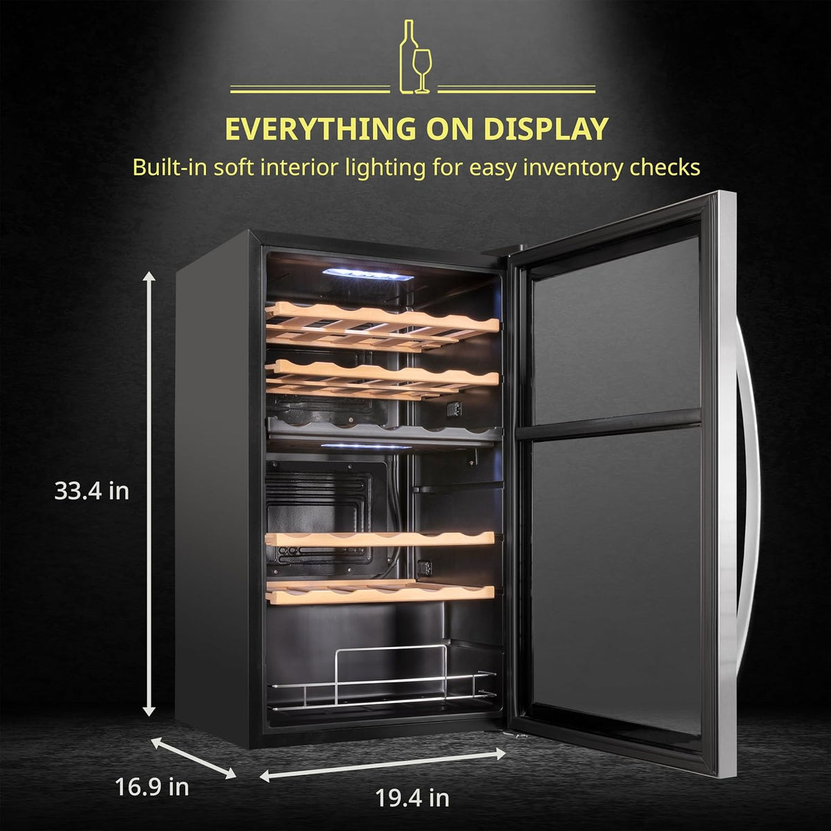 33 Bottle Dual Zone Wine Cooler Refrigerator w/Lock - Large Freestanding Wine Cellar For Red, White