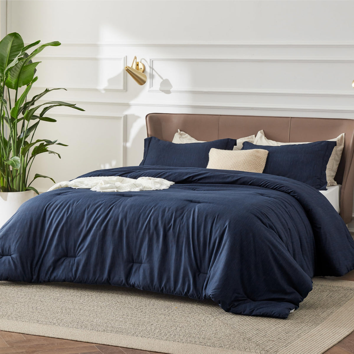 Navy Comforter Set, Soft Cationic Dyed Bedding Set 3 Pcs