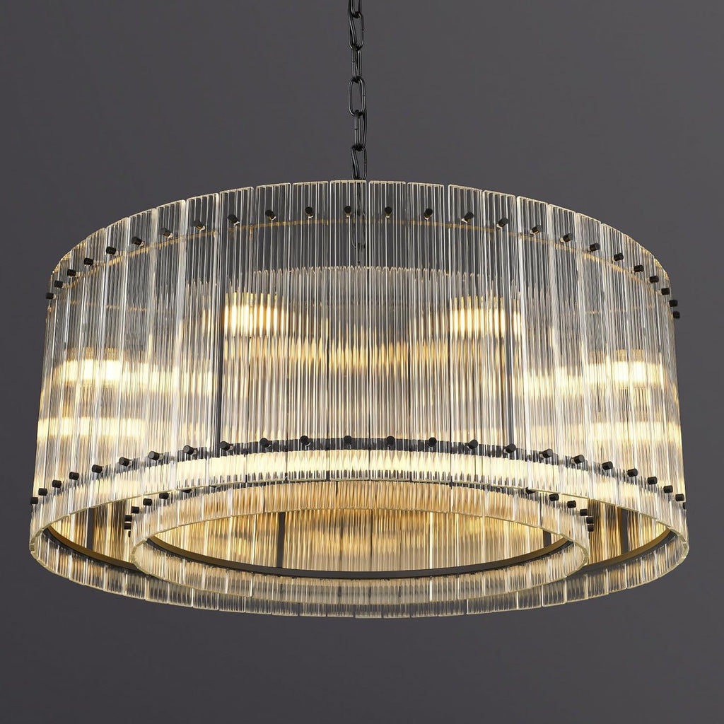 37" 8-Light Black Modern Crystal 2-Tier Round Chandelier