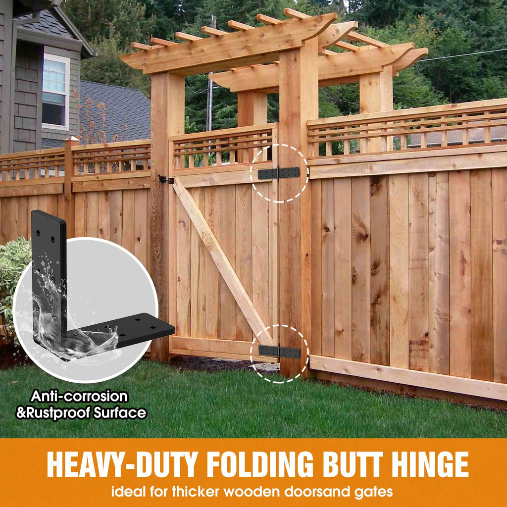 Heavy Duty Gate Hinges 270° Adjustable, 2-Pack for Wood Fence Barn Door
