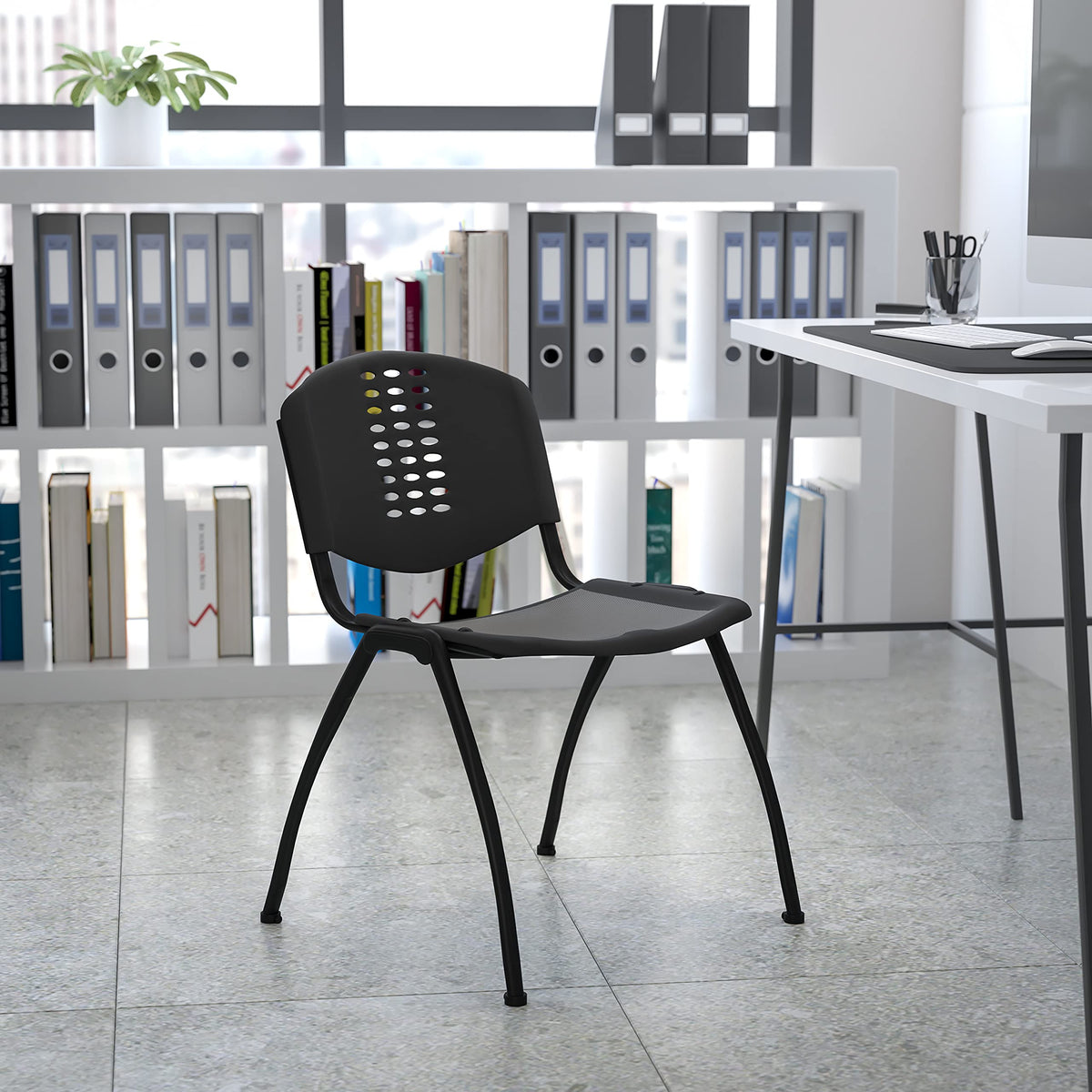 Hercules Plastic Stack Chair with Oval Cutout Back, Black