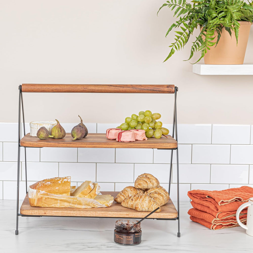 Acacia Wood 2-Tier Serving Stand