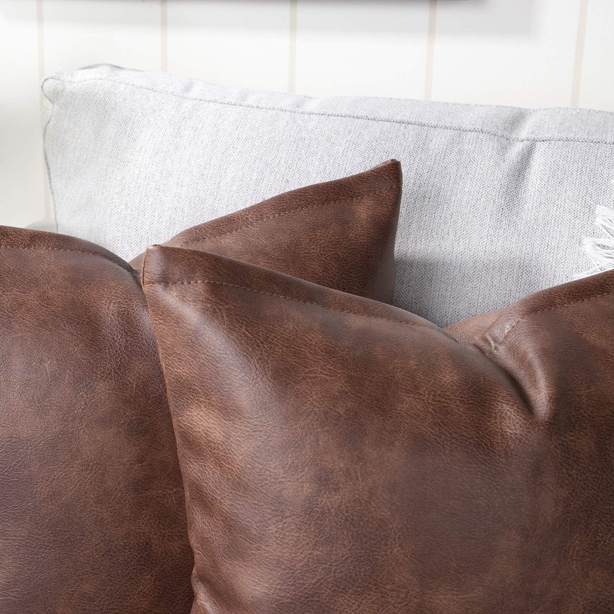 Set of 2 Faux Leather Decorative Throw Pillow Covers Modern Solid Outdoor Cushion Cases Luxury Pillowcases for Couch