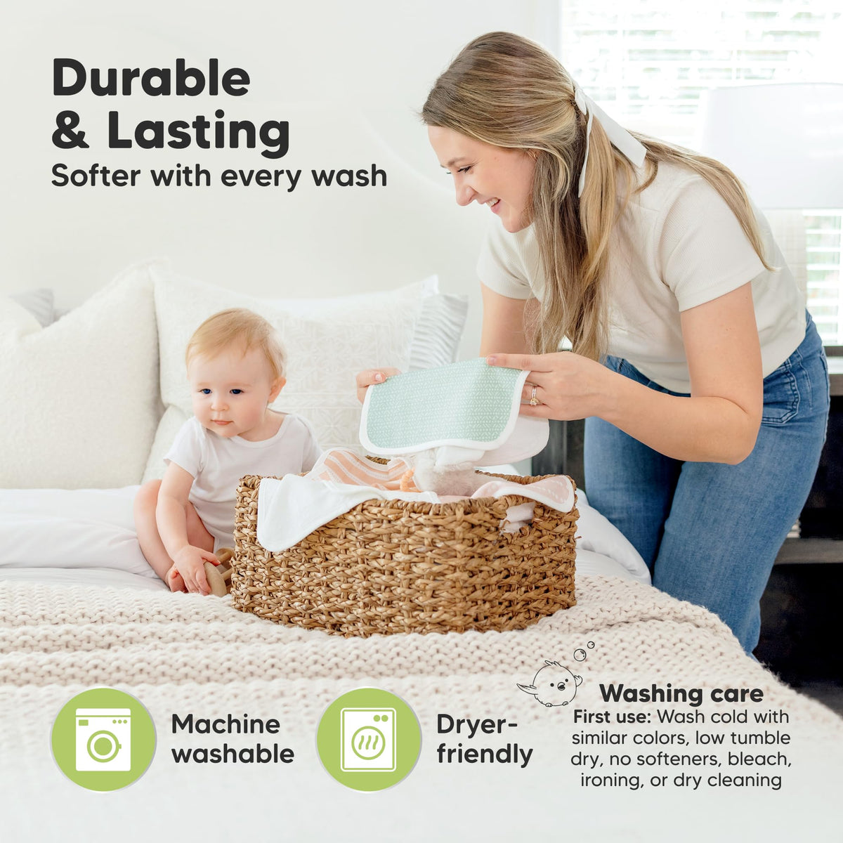 12-Pack Cotton Baby Washcloths for Newborn, Organic Cotton Muslin (Nordic)
