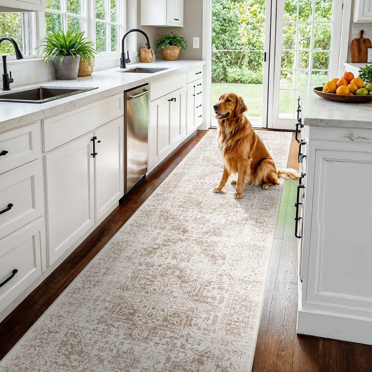 Washable Hallway Runner Rug: Long Vintage Soft Non Slip Rug IvoryBeige