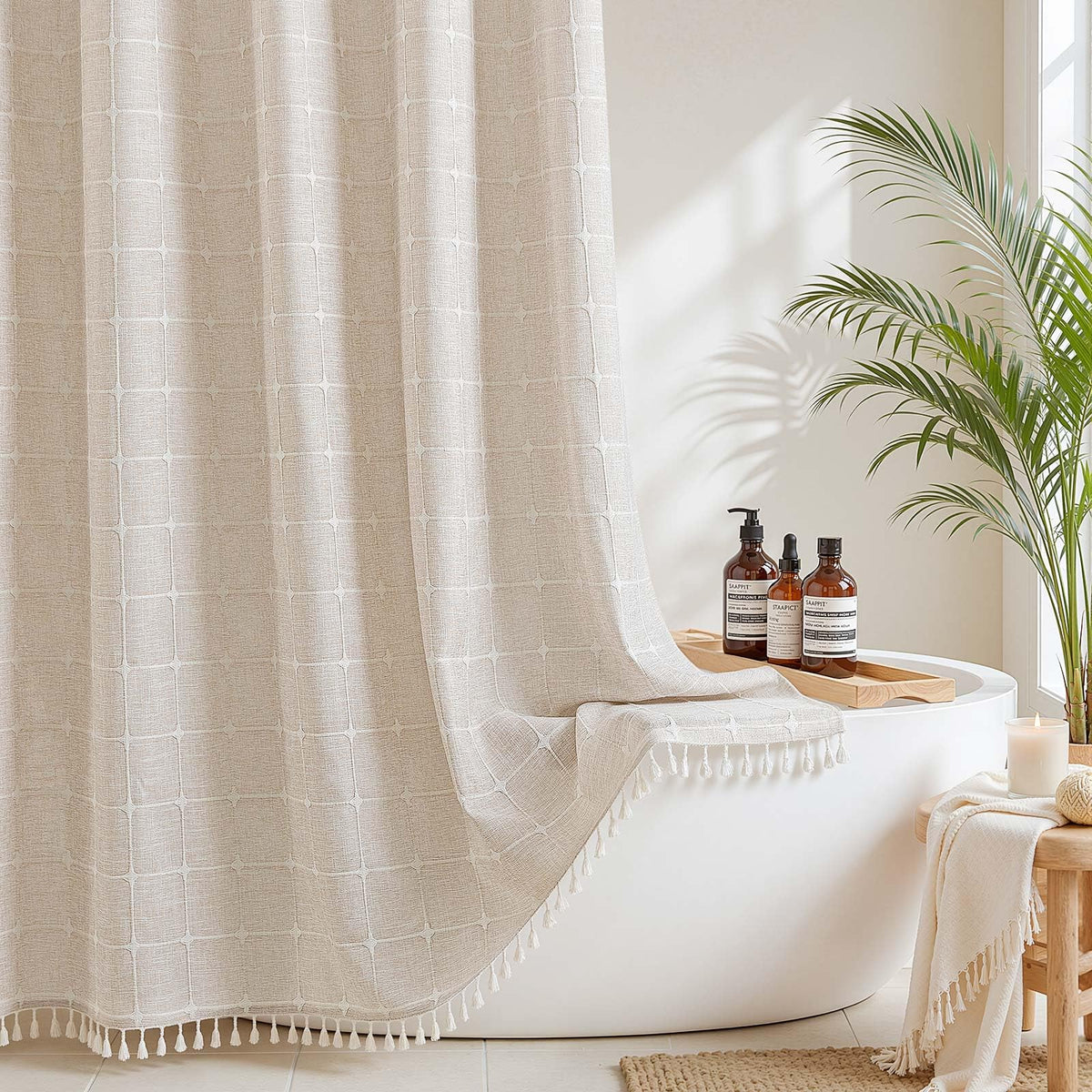 RiverDream Farmhouse No Hooks with Snap-in Liner, Linen, 71x74