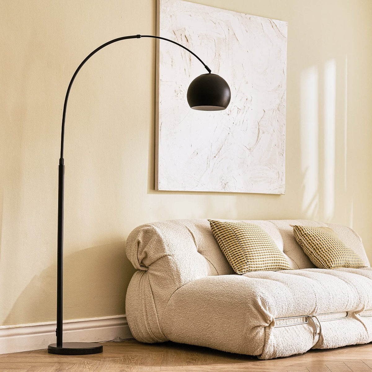 Modern Arc Floor Lamp 69", Arch Floor Lamps with LED Bulb, Inner White Metal Shade and Marble Base, Contemporary