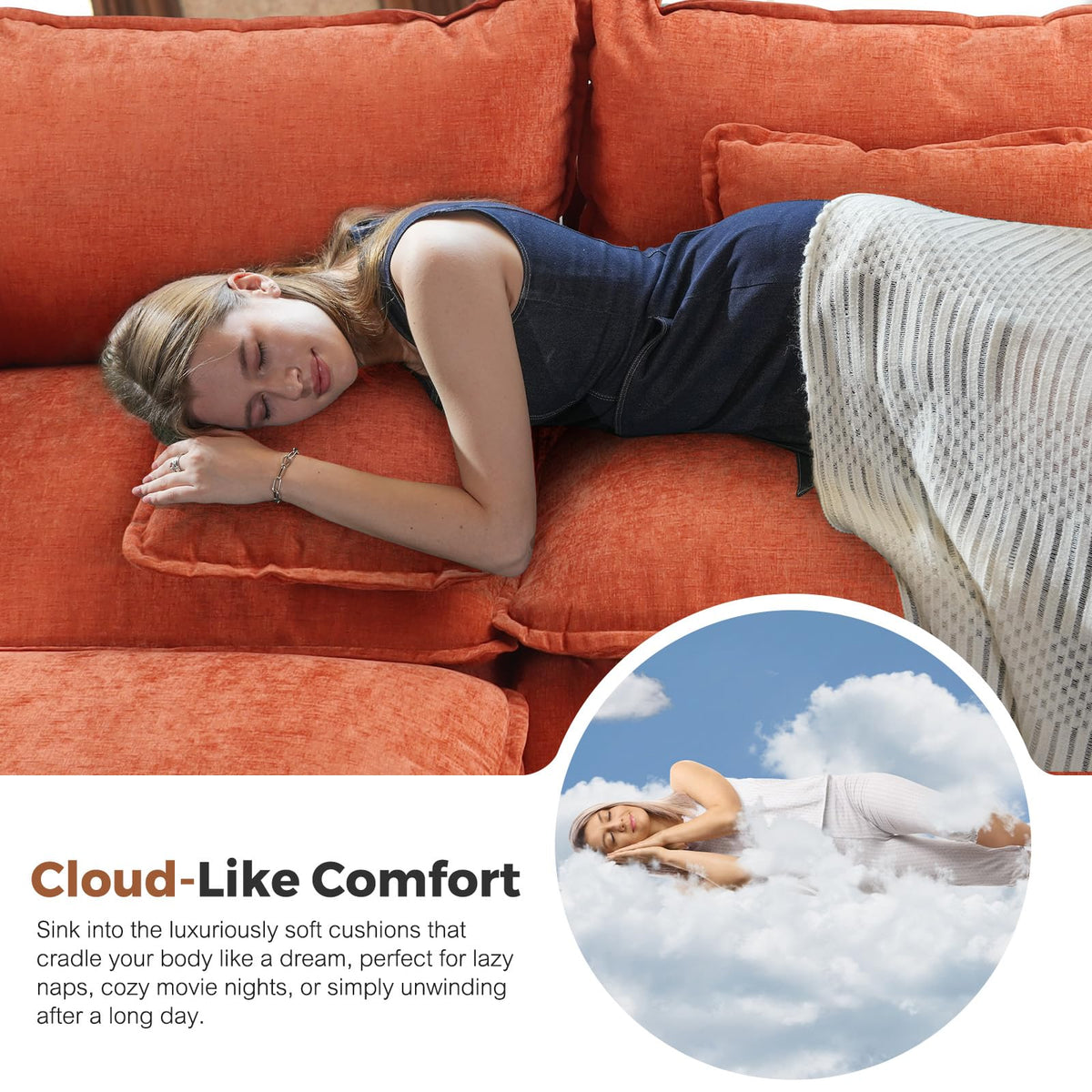 116" Oversized Cloud Couch Modular Sectional Couches, Large 6-Seat Deep Seat Sleeper Sofa Bed Modern Sofa with