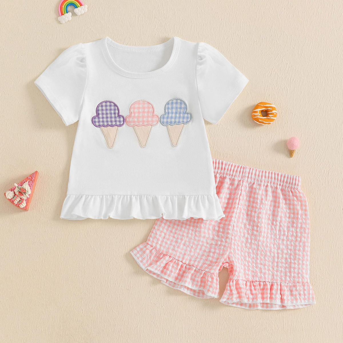 Toddler Baby Girls Summer Clothes Smocked T-Shirt Ruffled Shorts Set