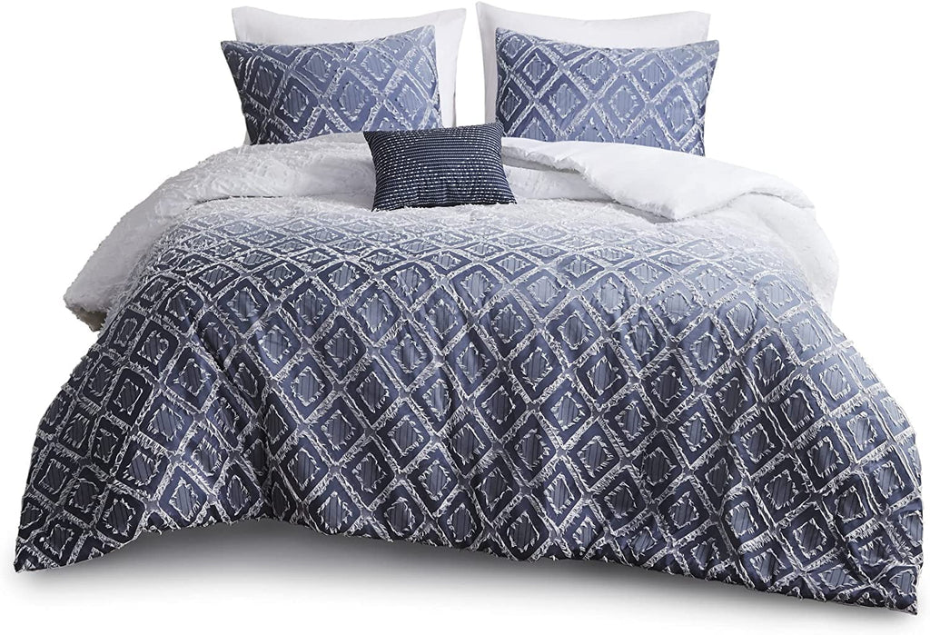 Ava Duvet, Trendy Ombre, Textured Diamond Clipped Jacquard Design, Cozy Bedding Cover for Comforter, Matching Sham