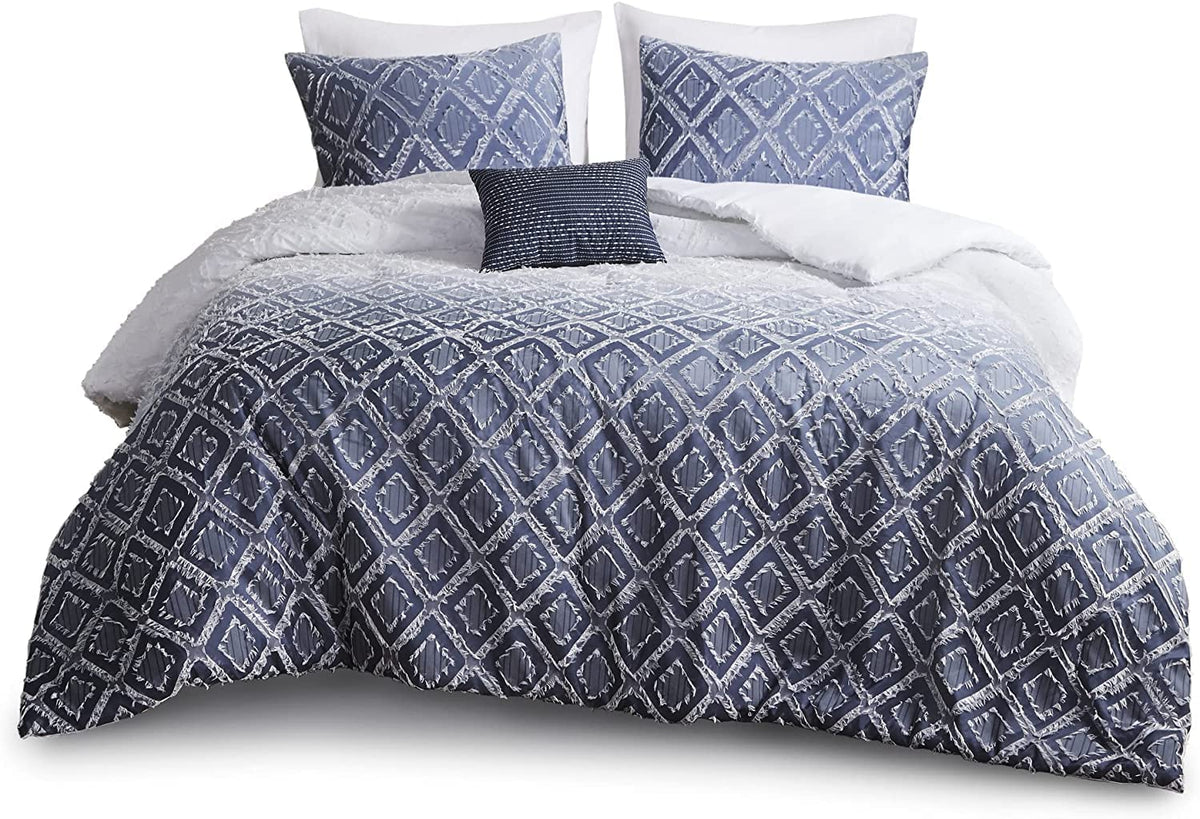 Ava Duvet, Trendy Ombre, Textured Diamond Clipped Jacquard Design, Cozy Bedding Cover for Comforter, Matching Sham