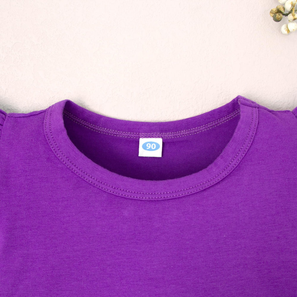 Toddler Baby Little Girls Solid Color Plain baisic Blouse Ruffle Short Sleeve T-Shirt Kids Cotton Top Undershirt