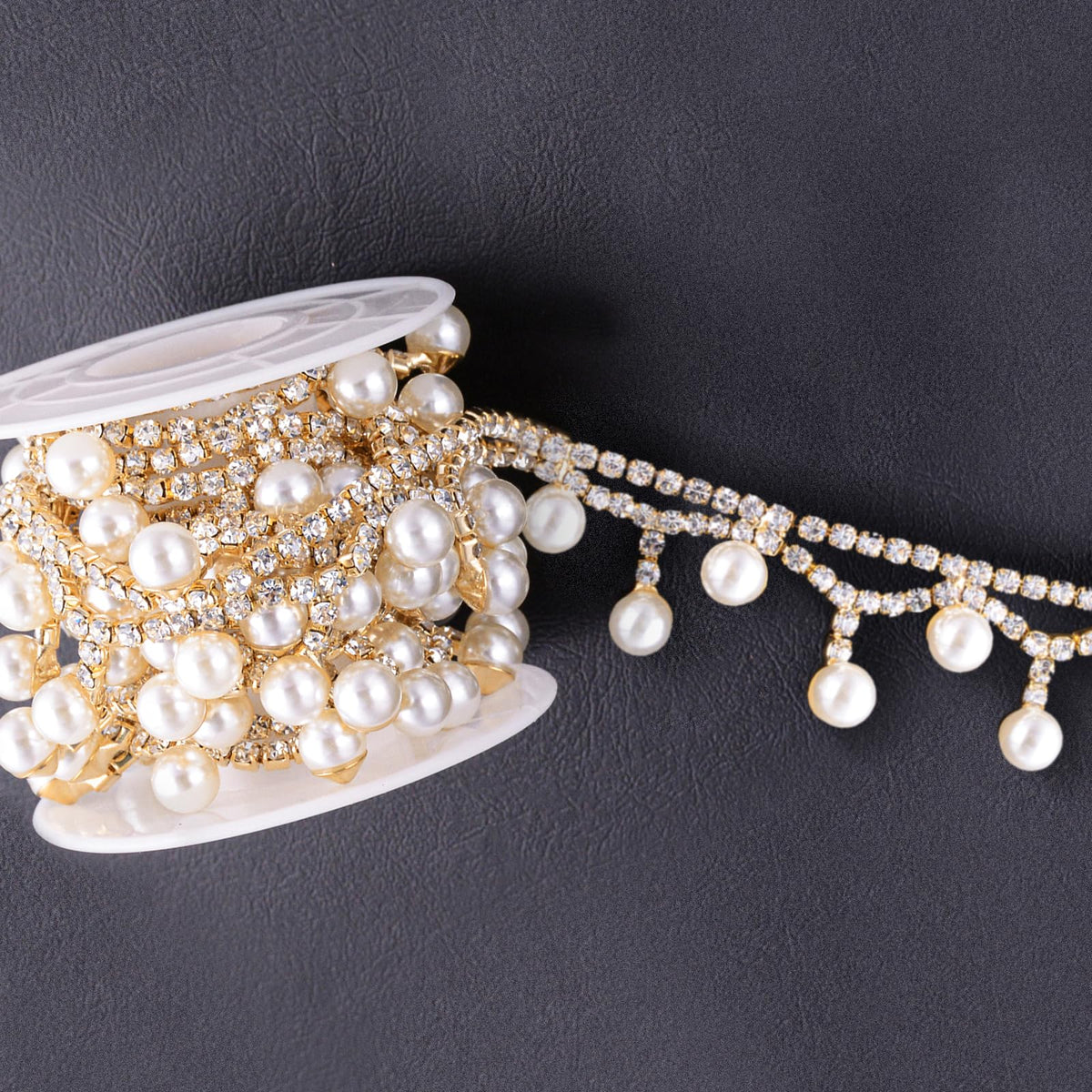 Pearl Tassel Crystal Rhinestone Trim, Inlaid Pearl Beaded Chain - 1 Yard