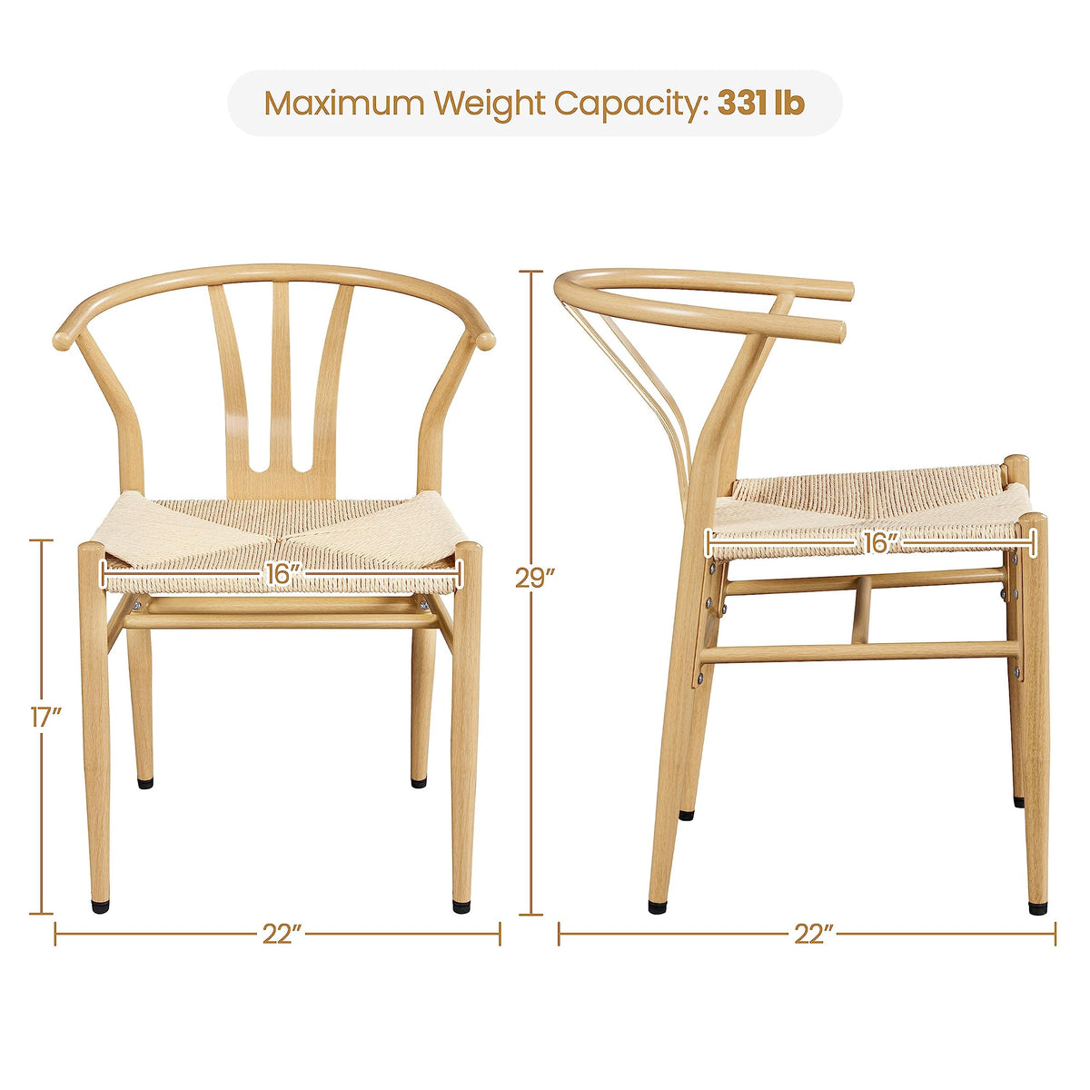 Dining Chairs Set of 6 Mid Century Modern Woven Chairs Wood Color