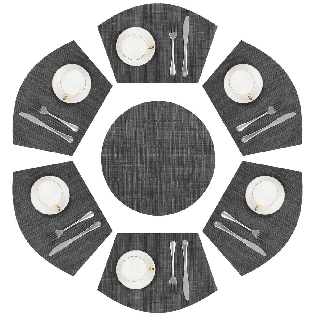 Round Table Placemats Set of 7 Wedge Shaped Place Mat with Centerpiece Round Mat Heat Resistant Table Mats Washable