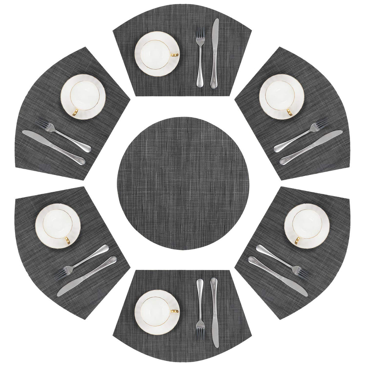 Round Table Placemats Set of 7 Wedge Shaped Place Mat with Centerpiece Round Mat Heat Resistant Table Mats Washable