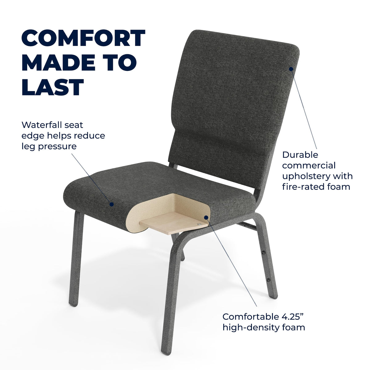 Dark Gray Fabric 18.5" W Stacking Church Chair