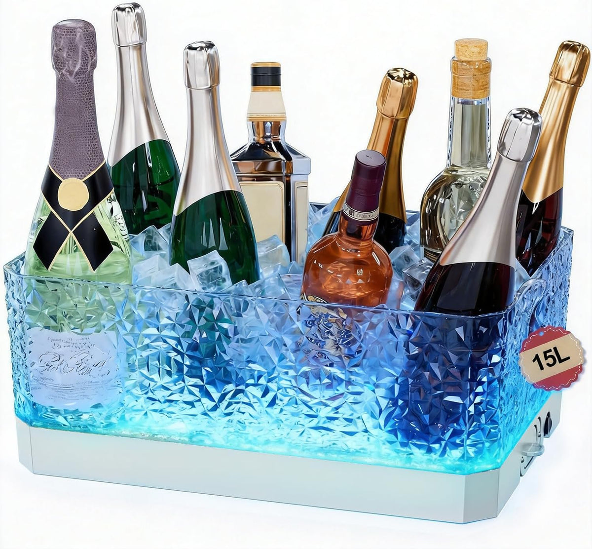 Plastic Ice Bucket for Parties, 15Liter / 4 Gallon Big Large Clear Beverage Tub for Champagne Beer Drink Wine