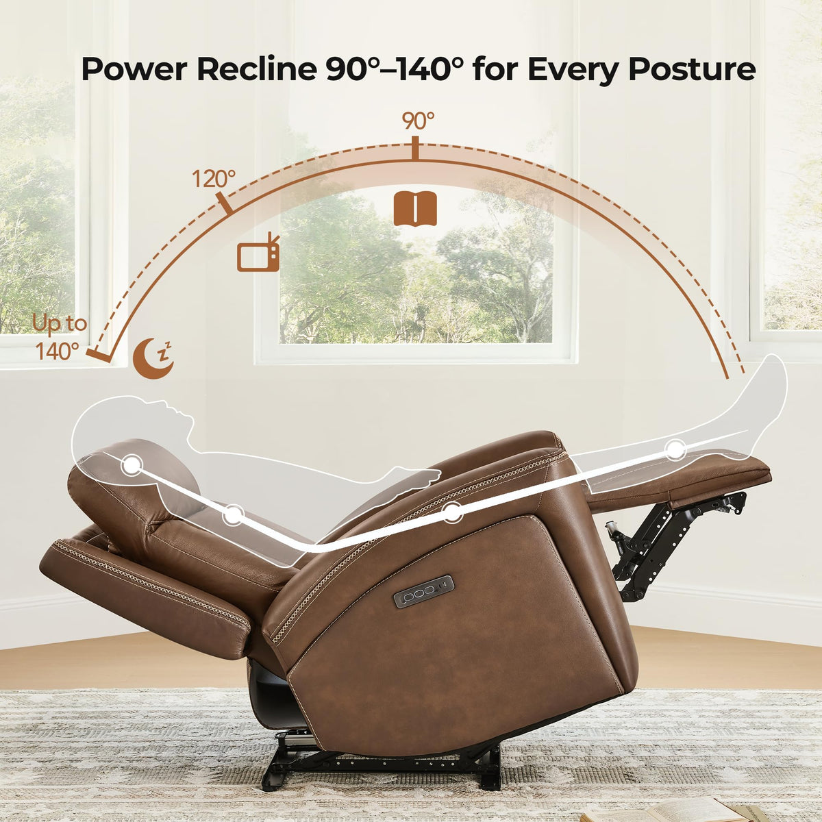 Triple Motor Genuine Leather Super Zero Gravity Recliner, Cafe Brown
