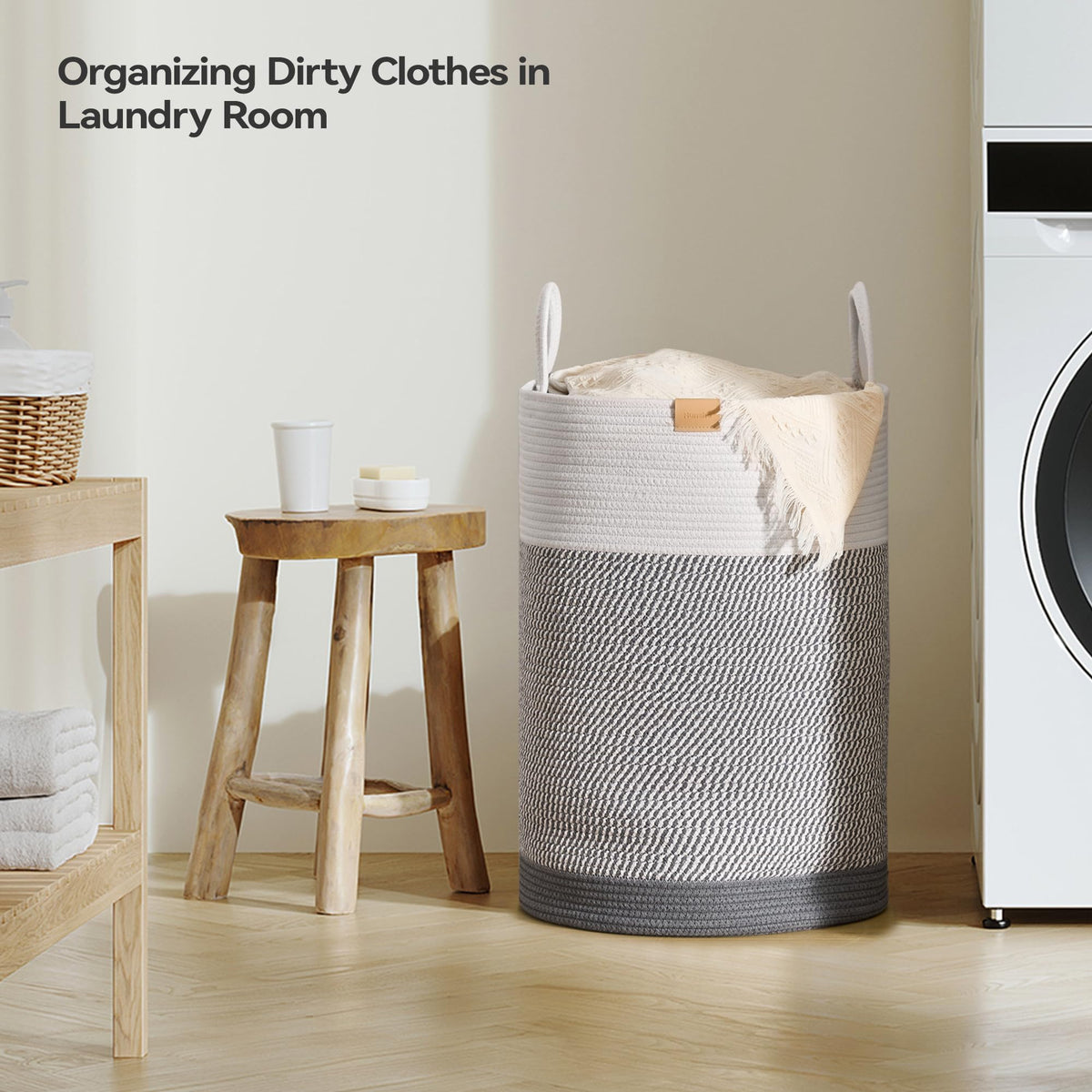 Laundry Hamper 75L,Large Laundry Basket for Clothes,Decorative Storage Basket for Blankets,Cotton Rope Woven basket