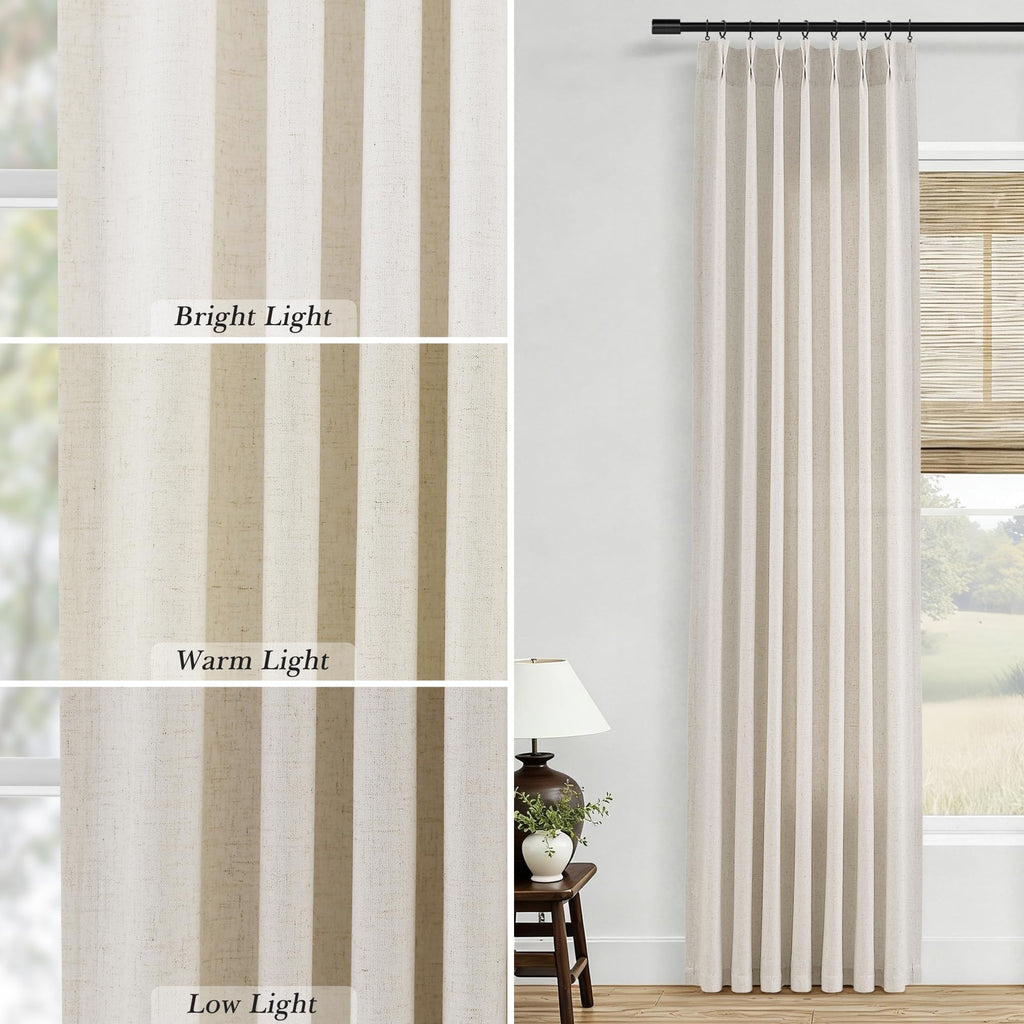 Mousse White Pinch Pleated Linen Curtains 112 Inches Long Bedroom Light Filtering Neutral Farmhouse Curtain 112