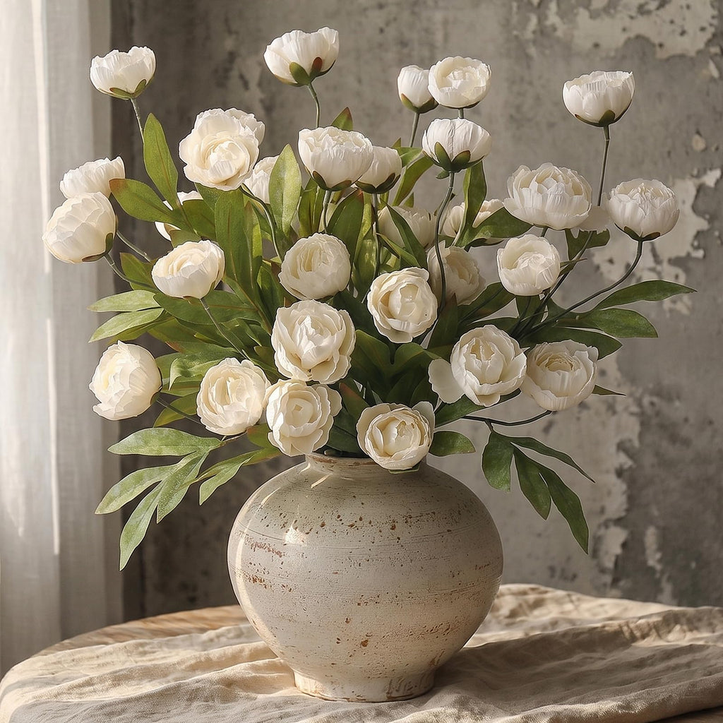 12 Pcs 27" Artificial Peony Silk Flower Stems for Vase Decor(Cream)