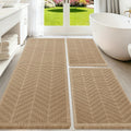 Upgraded Waffle Bath Mat Set 3 Piece Beige-Herringbone, Super Absorbent Non-Slip Quick Dry Bathroom Rugs with