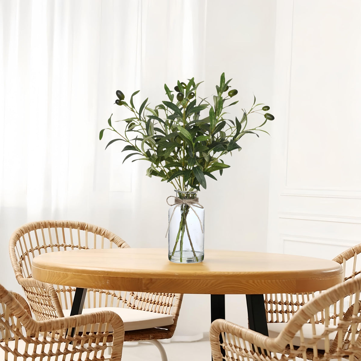 Artificial Plants Olive Branch in Glass Vase, 14.5" Fake Plant Greenery Stems with Olive Branches Faux Eucalyptus