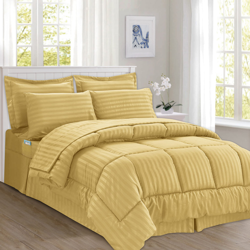 Cozy and Soft 8-Piece Bed-in-a-Bag All Season Comforter Set, Includes 4pc Smart Sheet Set, Bed Skirt, Comforter
