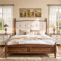 Bed Frame with Solid Wood Vintage Style Upholstered Headboard Walnut