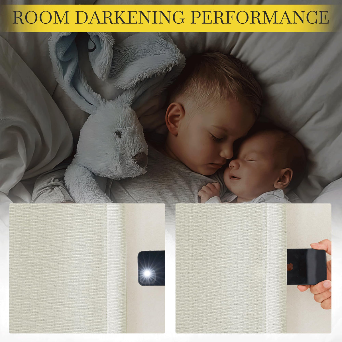 Thick Faux Linen Bedroom Curtains 108 inches Long, Room Darkening Dual Rod Pockets & Hook Belt Thermal Curtains Noise