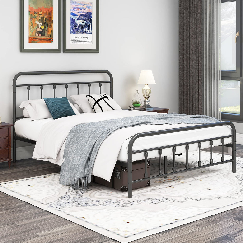 Metal Bed Frame with Headboard and Footboard Farmhouse Platform Bed Frame Under Bed Storage No Box