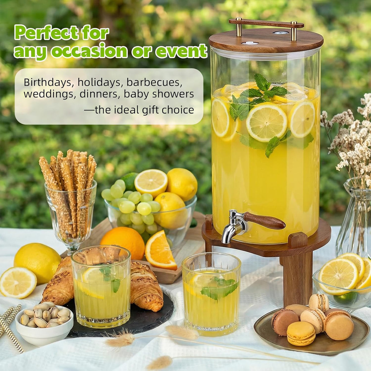 Beverage Dispenser, 2.1Gallon Glass Drink Dispenser with Stand, Stainless Steel Spigot