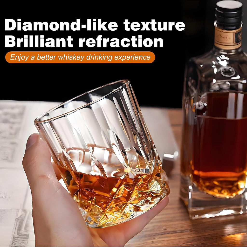 Whiskey Decanter Set for Men, 4*Crystal Whiskey Glasses(Get 4 Silicone Ice Mold Free), Lead-Free Decanter Set - Set of 9