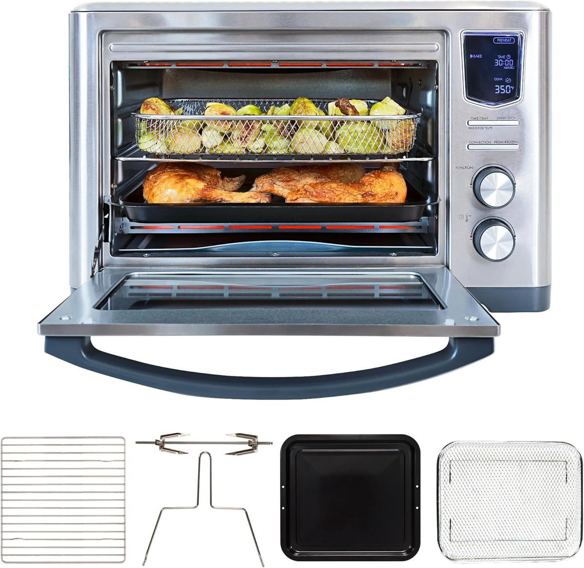 Digital 11-In-1 Air Fryer Toaster Oven Combo 26 Qt Convection Rotisserie Dehydrator Bake Broil 1800 Watts