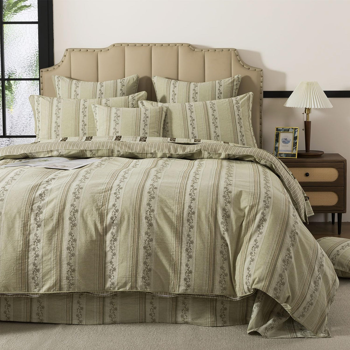 King/Cal King Floral Duvet Cover Set 3-Piece - 100% Cotton Woven Jacquard Bedding with Pillowcases, Soft Hotel-Style
