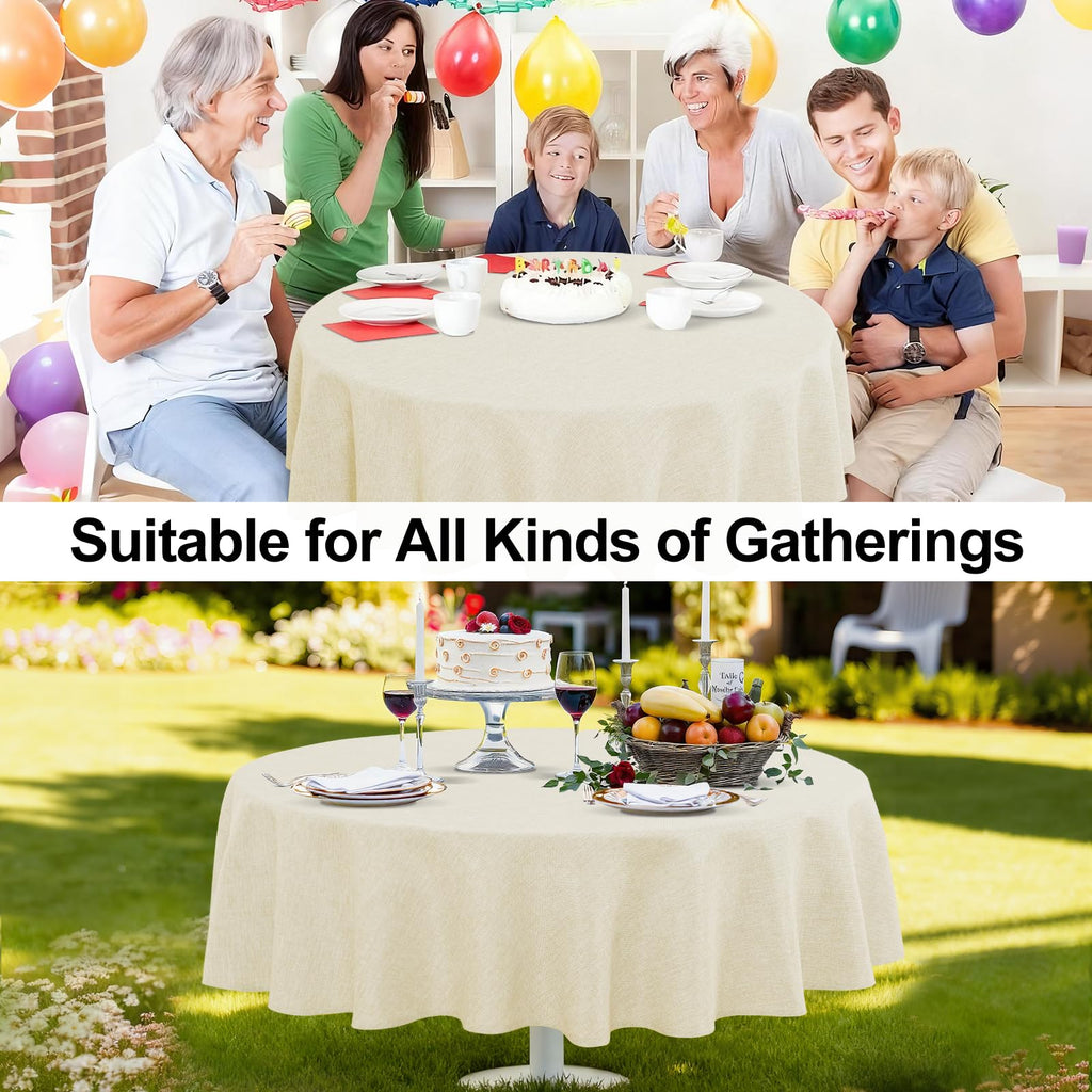 Round Table Cloth Faux Linen Farmhouse Tablecloth Wrinkle & Stain Resistant Table Cover Dining, Holiday Party Dinner