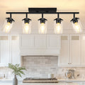 5-Lights Black Semi Flush Mount Ceiling Light Fixtures, Modern Clear Glass Shade Farmhouse Kitchen Ceiling Lamp