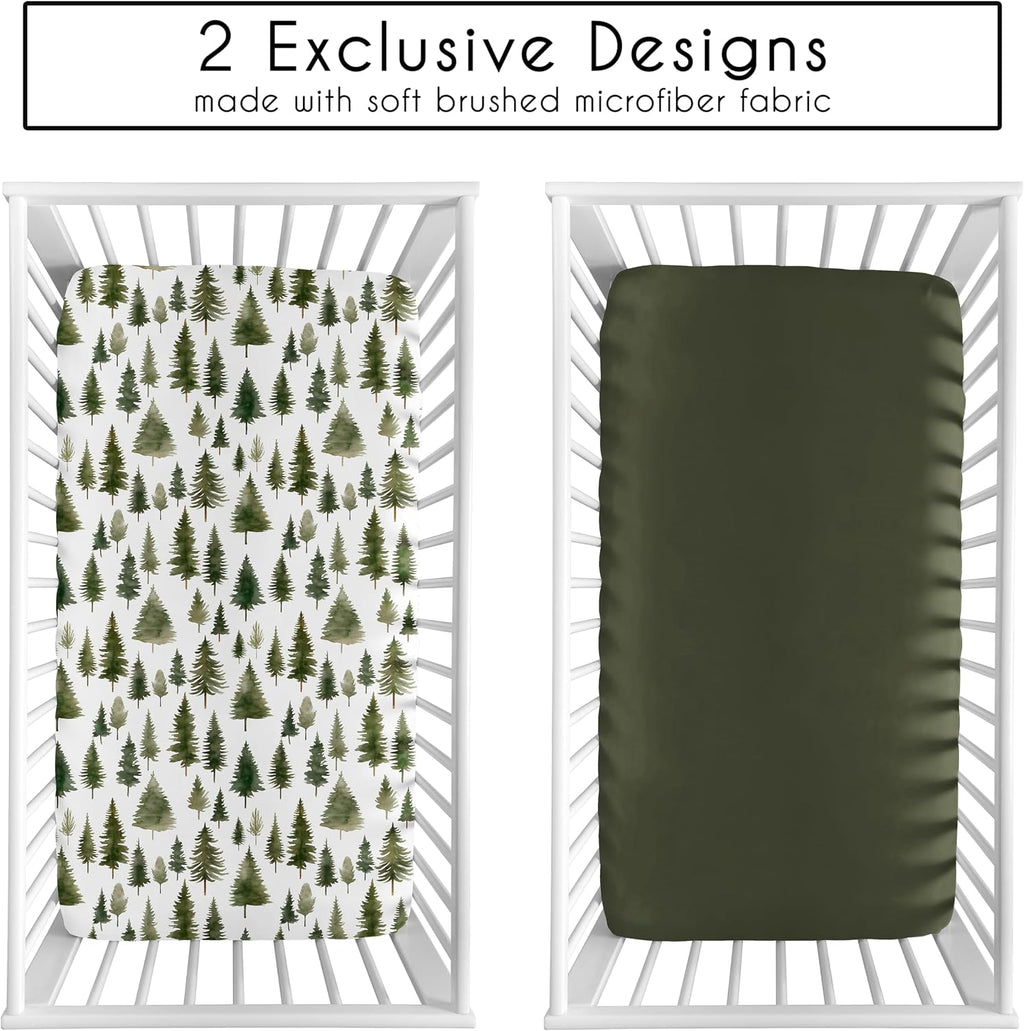 2-Piece Baby Crib Sheets Set (Green Woodland Tree) for Boys or Girls, Infant Nursery, Toddler Room - Standard Size