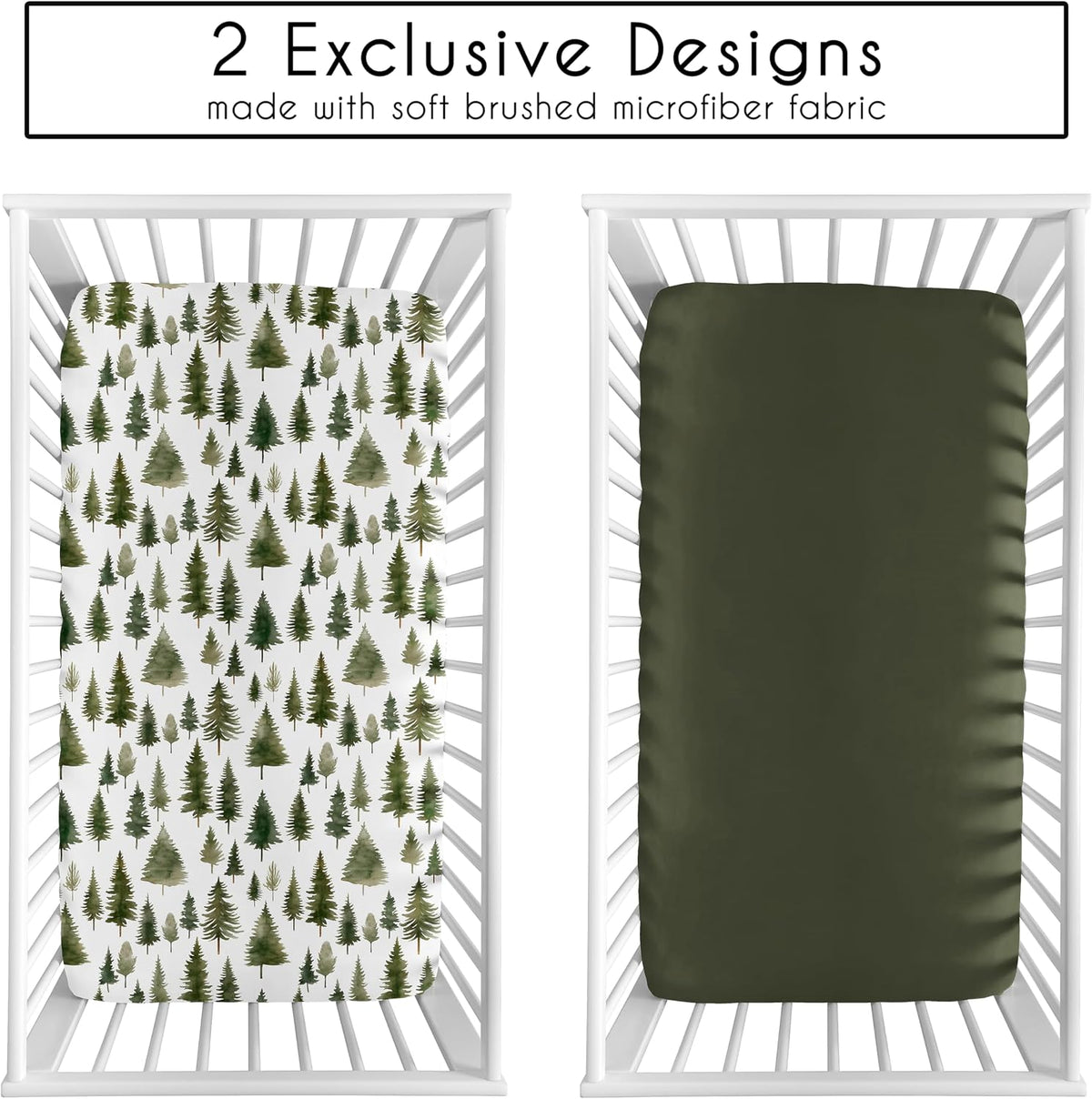 2-Piece Baby Crib Sheets Set (Green Woodland Tree) for Boys or Girls, Infant Nursery, Toddler Room - Standard Size