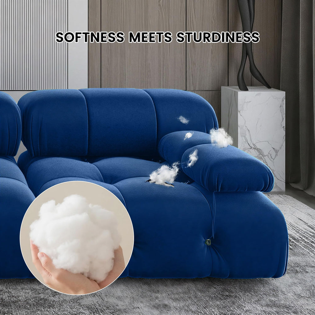 104" Velvet Modular Sectional Sofa, Luxury Modern 3-Seater Sectional Couches Bedroom Office Apartment (Blue)